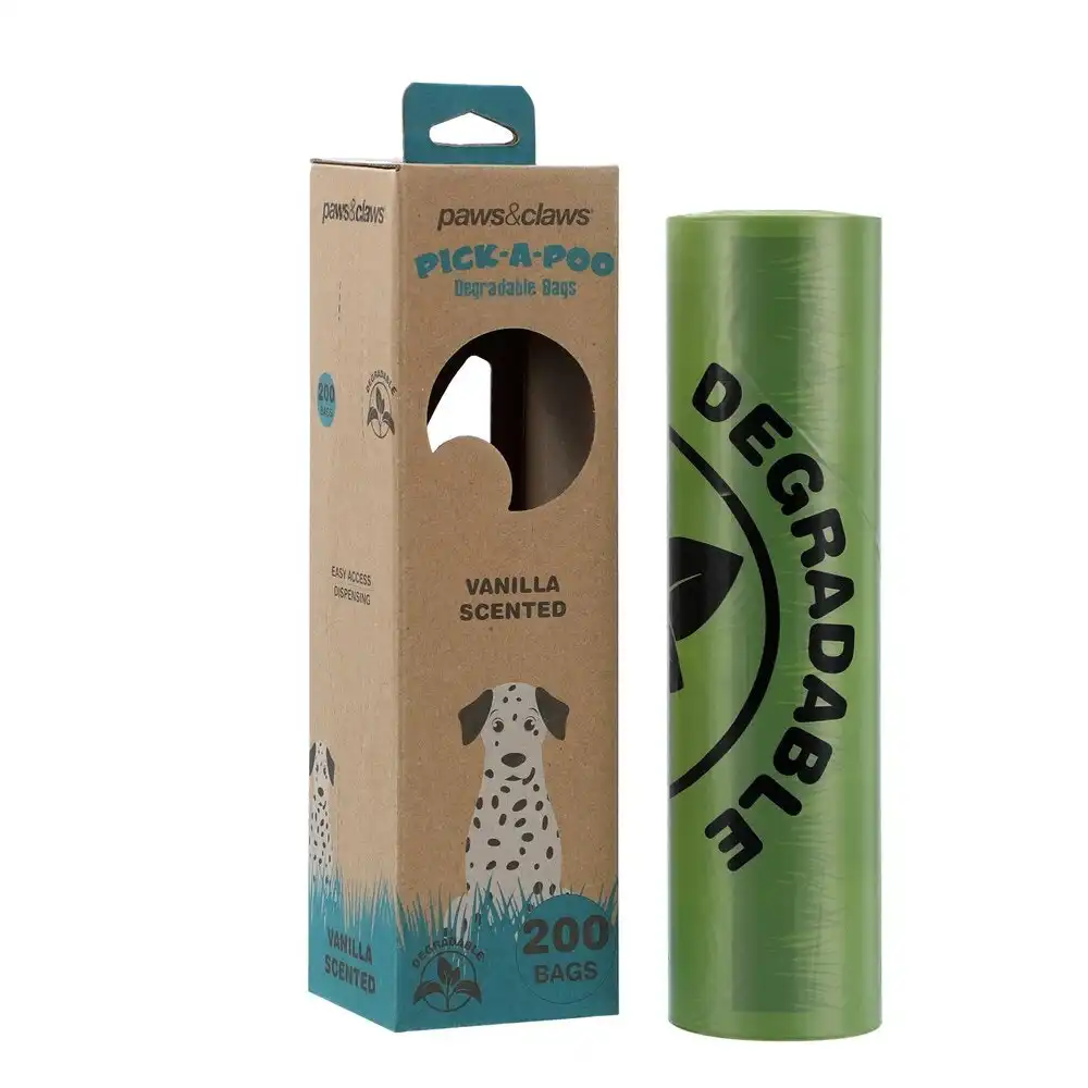 200PK Paws & Claws Pick-A-Poo Degradable Dog Waste/Poop Bags Dispenser Vanilla