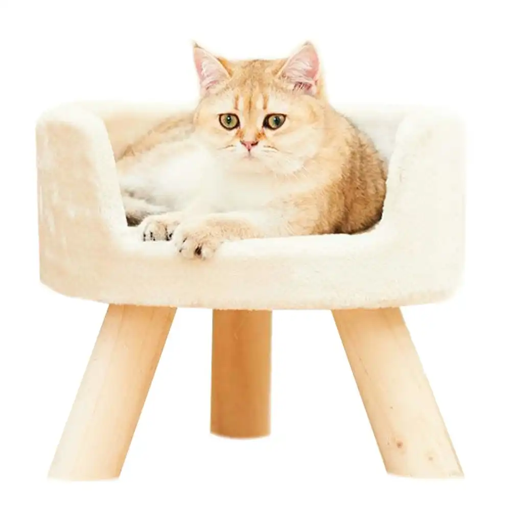 Petsbelle Cat Pet Animal 37cm Bed Round Comfy Sleep Cushion Mattress Off White