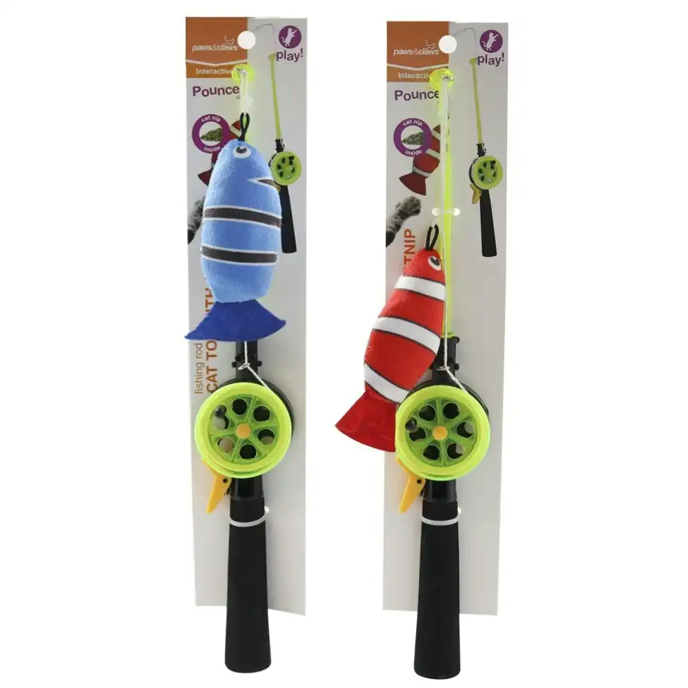 Paws & Claws 35cm Go Fish Rod Pet Cat Interactive Fun Play Catnip Toy Assorted
