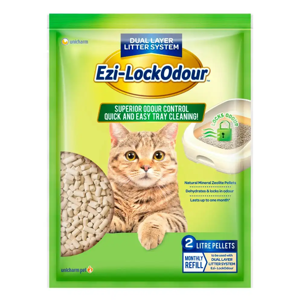 Unicharm Ezi-Lockodour Natural Mineral Zeolite Pellets 2kg Dual Layer Cat Litter