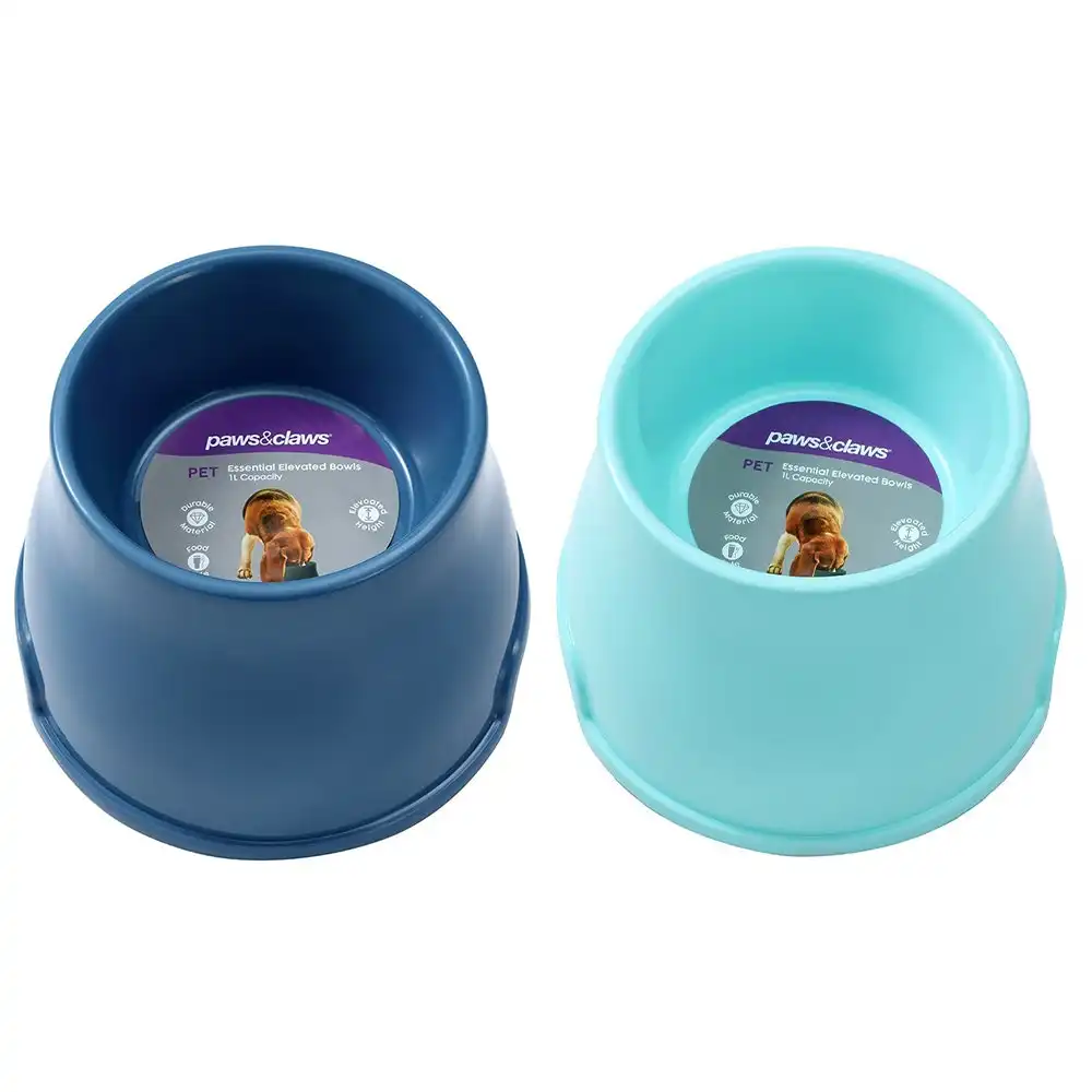 2x Paws & Claws Pet/Dog Essentials 23cm/1L Elevated Feeding Bowl Large Assorted