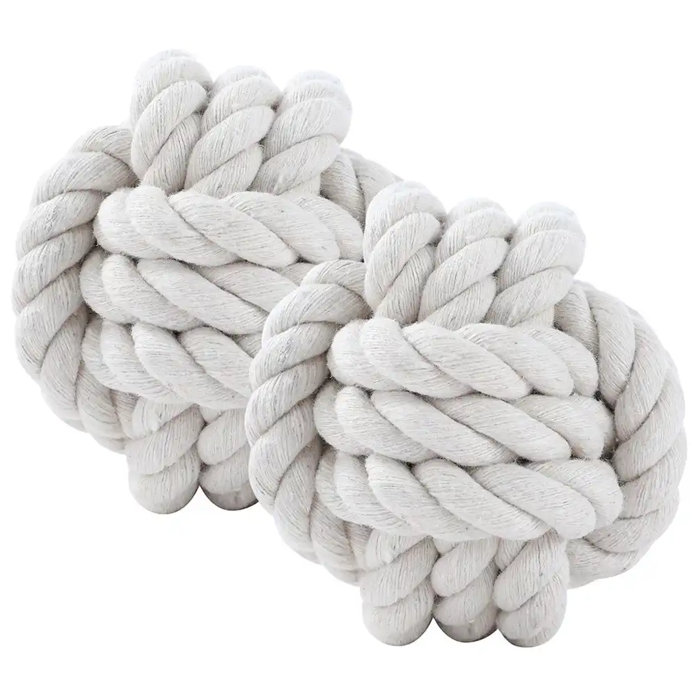 2x Paws & Claws Pet 7.5cm Eco Rope Knotted Ball Interactive  Dog Chew Toy White