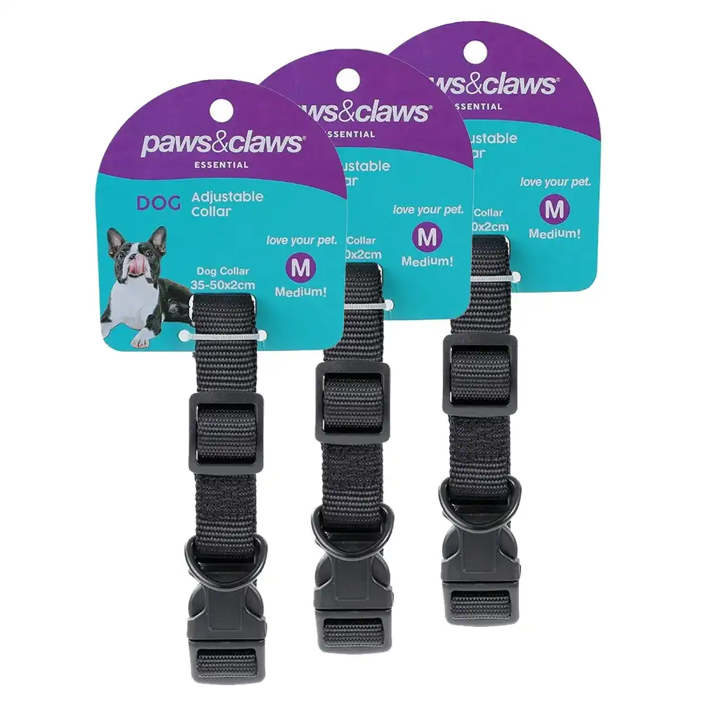 3x Paws & Claws Essentials Adjustable Pet Medium Dog Secure Neck Collar ASST