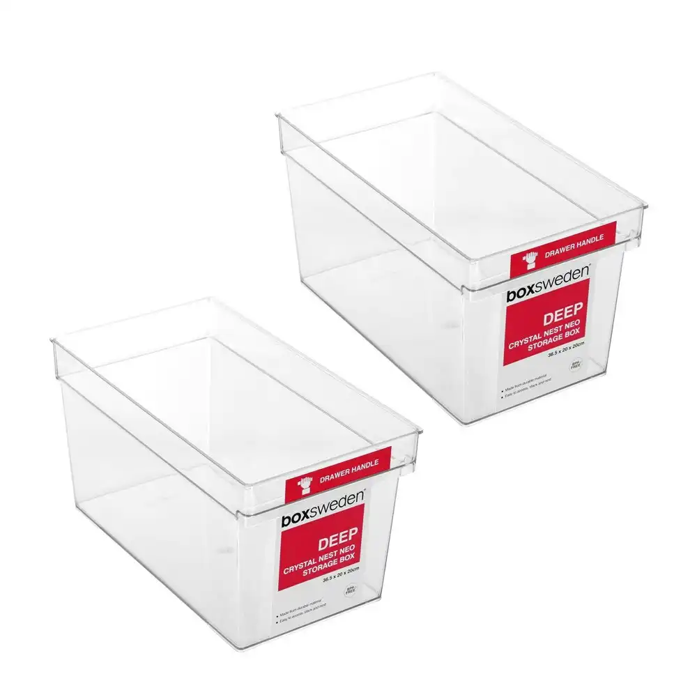 2x Boxsweden Crystal Nest Storage Box Deep 36.5cm Plastic Pantry Organiser
