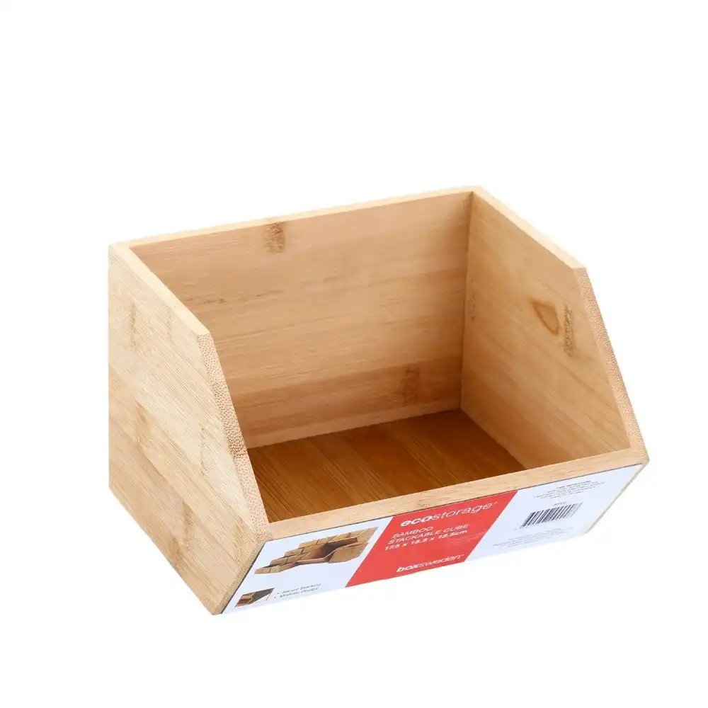 3PK Boxsweden Bamboo Wood Stackable Cube 17.5x15.5cm Storage Organiser Holder