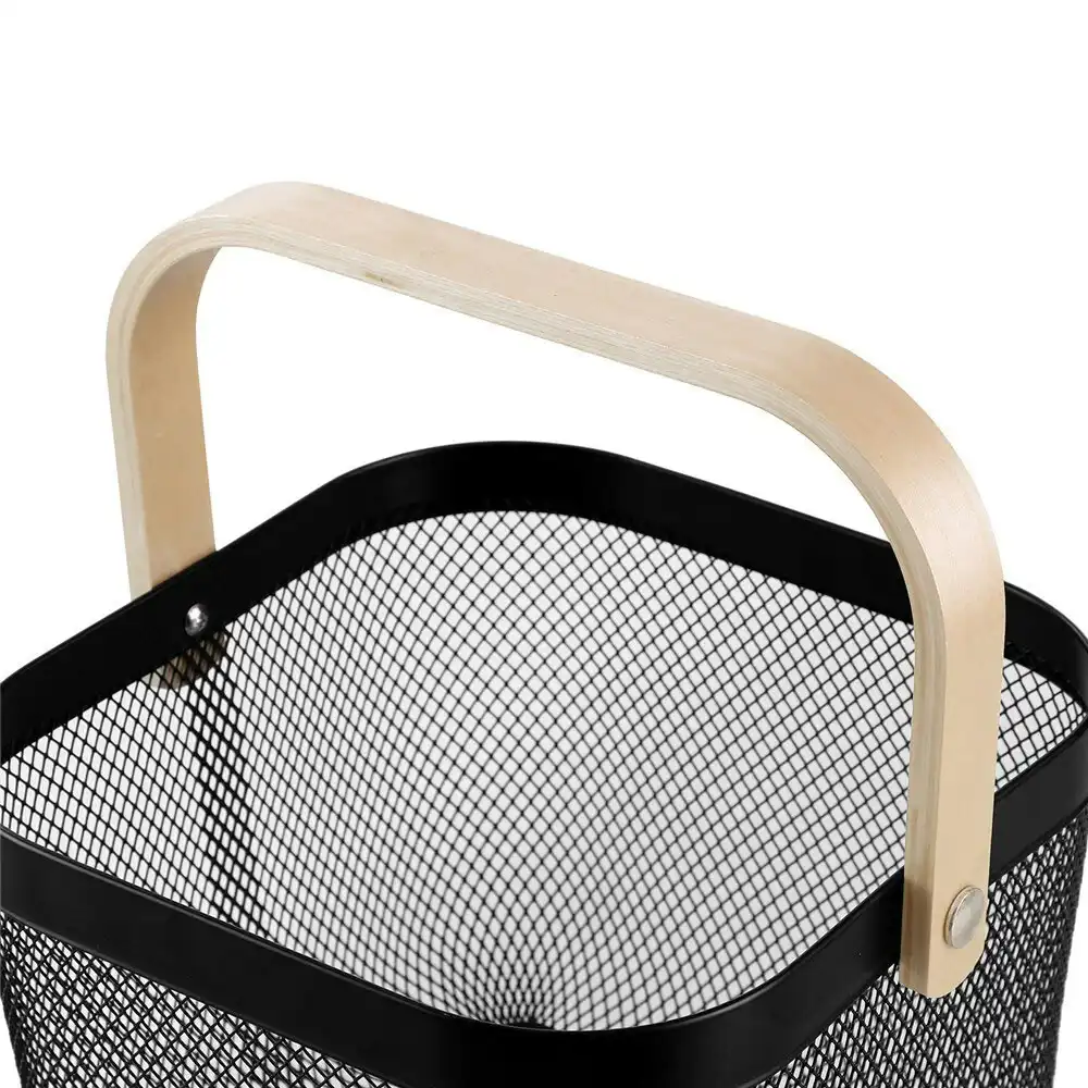 Boxsweden 25x25x17cm Mesh Home Storage Basket/Organiser w/Wooden Handle Black