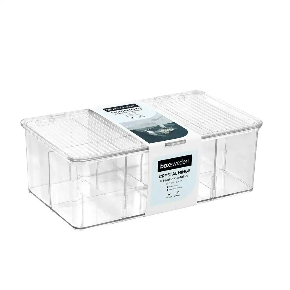 Boxsweden 27.5x17cm Crystal Hinged 8-Section Container Home Organiser Storage