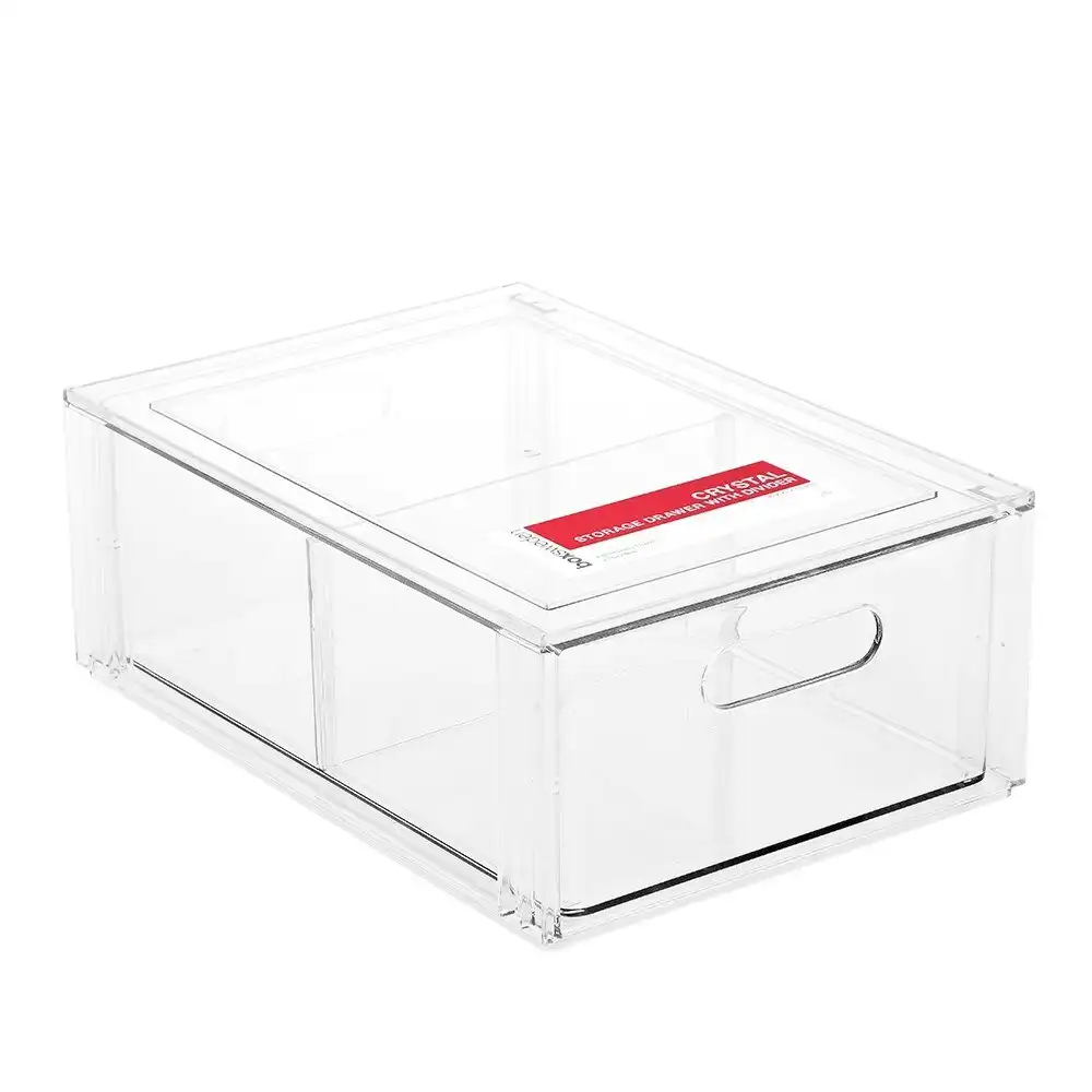 Boxsweden 35cm Crystal Home Storage Drawer w/ Divider Stackable Organiser Clear
