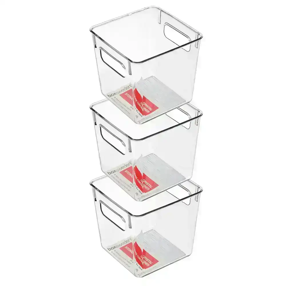 3x Boxsweden Crystal Plastic Storage Container 15cm MED Fridge/Pantry Organiser