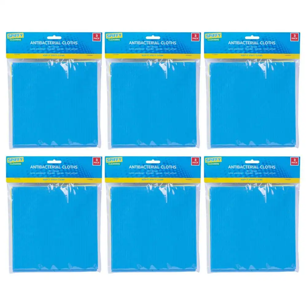 6x 3PK Spiffy 18cm Antibacterial Reusable Super Absorbent Kitchen Cleaning Cloth