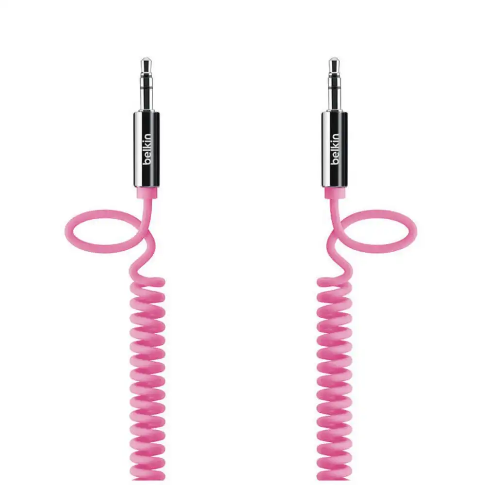 Belkin 1.8m Male Coiled Aux Auxiliary Cable Stereo Audio Lead 3.5mm Cord - Pink