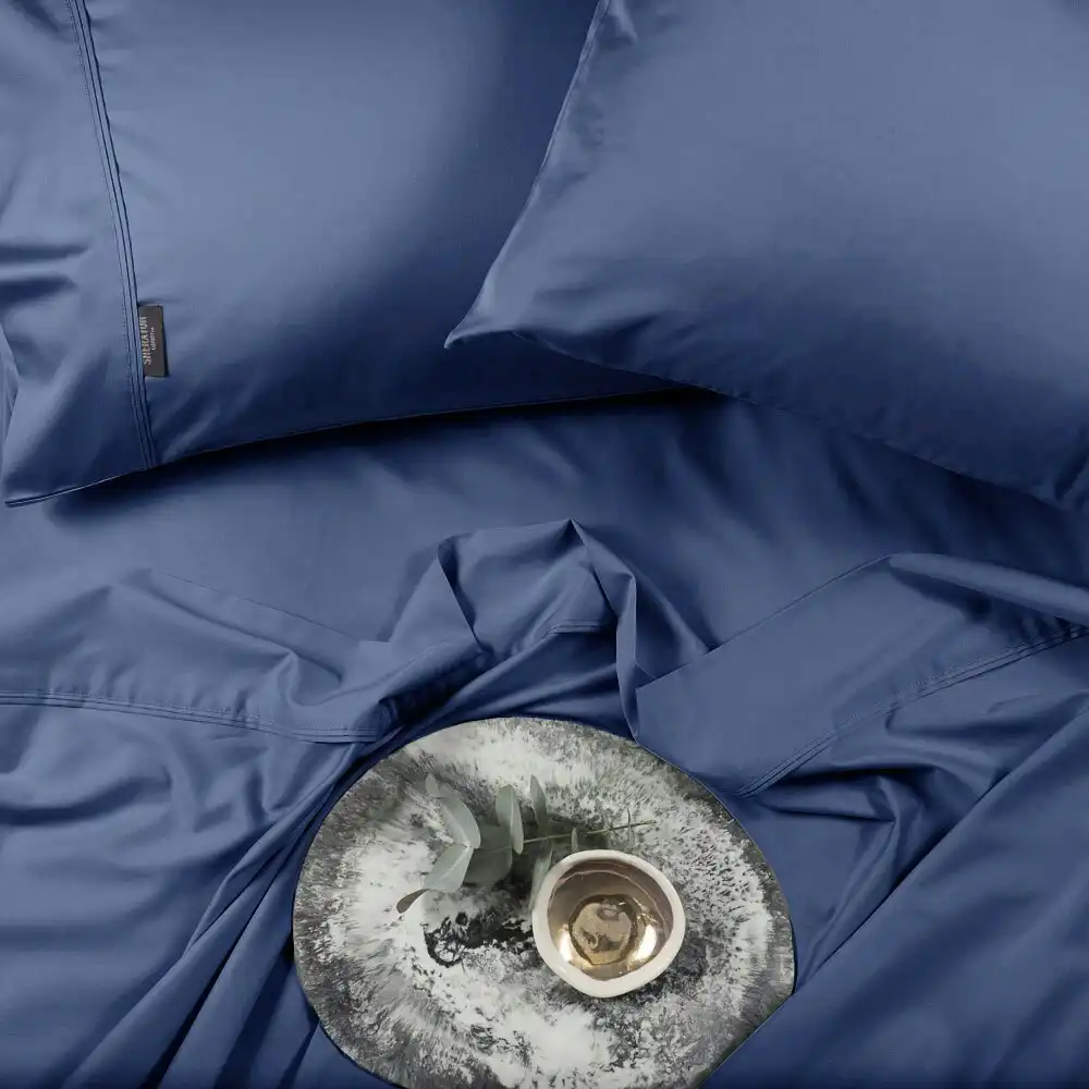 Sheraton Luxury Bamboo Cotton Single Bed Fitted Sheet/Pillowcase Set Deep Blue