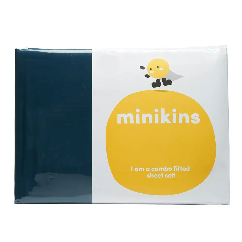 Minikins Junior Single Bed Fitted Sheet Set 180TC 100% Cotton Solid Storm Navy