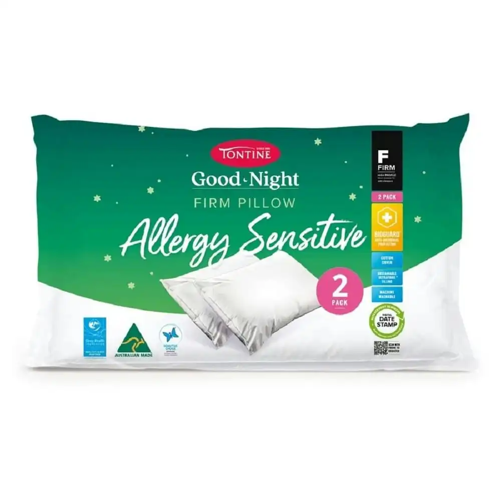 2pc Tontine Good Night Allergy Sensitive Sleep/Bedding Pillow Firm/High Profile
