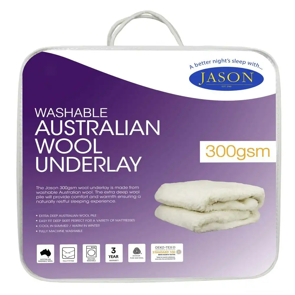 Jason King Bed Washable Underlays Australian Wool Mattress Topper Bedding 300GSM