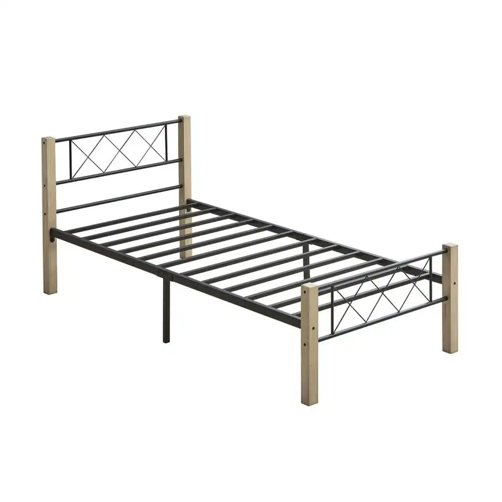 Gale Classic Bed Frame Wooden Post Metal Frame Single Size - Maple & Black