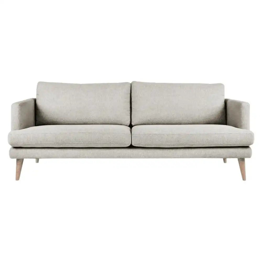HomeStar Harper 3-Seater Modern Fabric Sofa Solid Timber Legs - Light Grey
