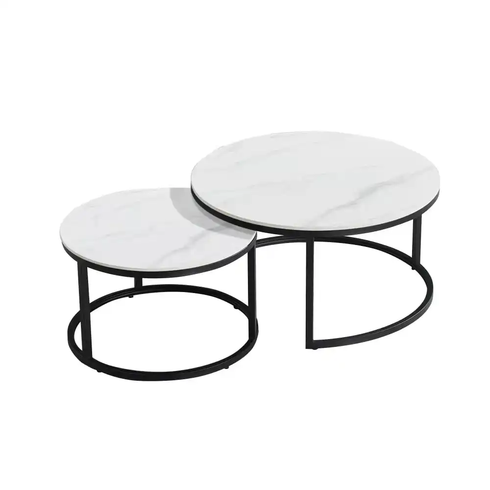 Emery Round Nesting Sintered Stone Coffee Table - Black & White