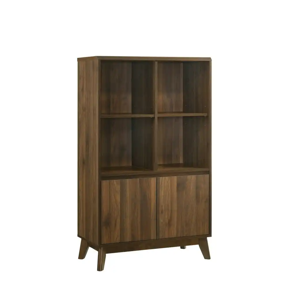 Audrey Modern Scandinavian 3-Tier Bookcase W/ 2-Doors - Walnut