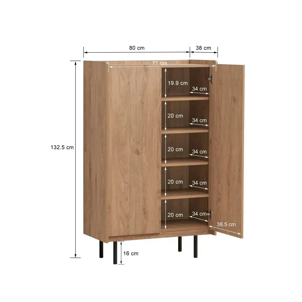 Tim Tall Cupboard Storage Cabinet W/ 2-Doors - Oak