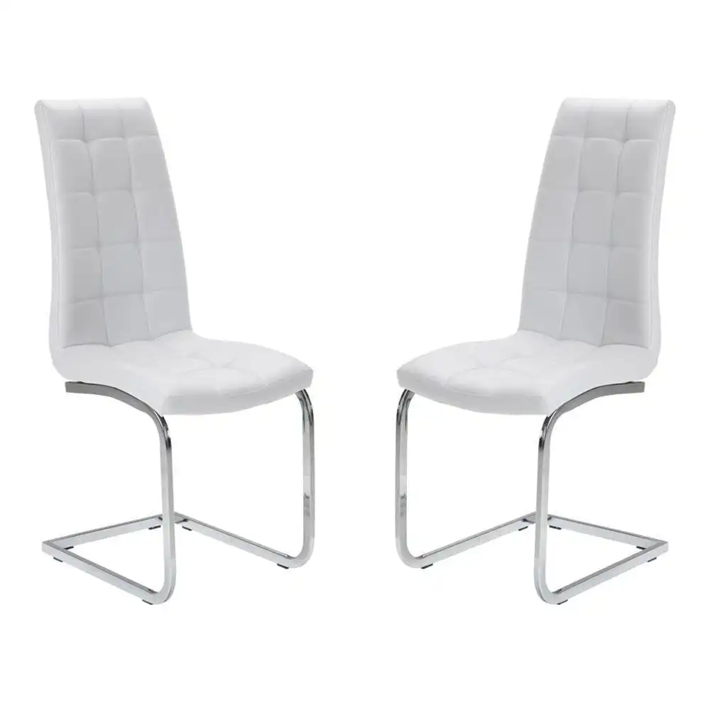 Set of 2 Hanson Faux Leather Dining Chair - Chrome Legs - White