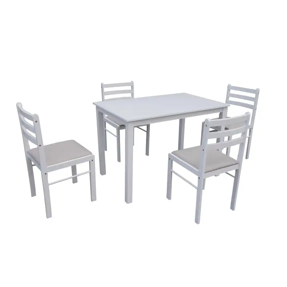 Vee 5pc Dinign Set Rectangle Dining table 140cm W/ 4 Dining Chairs - White