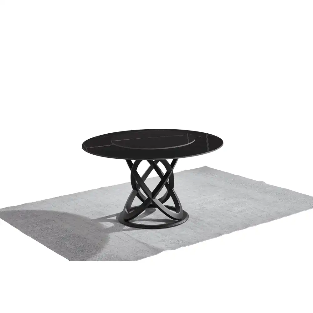 Hayes Luxurious Sintered Stone Round Dining Table 130cm W/ Lazy Susan - Black