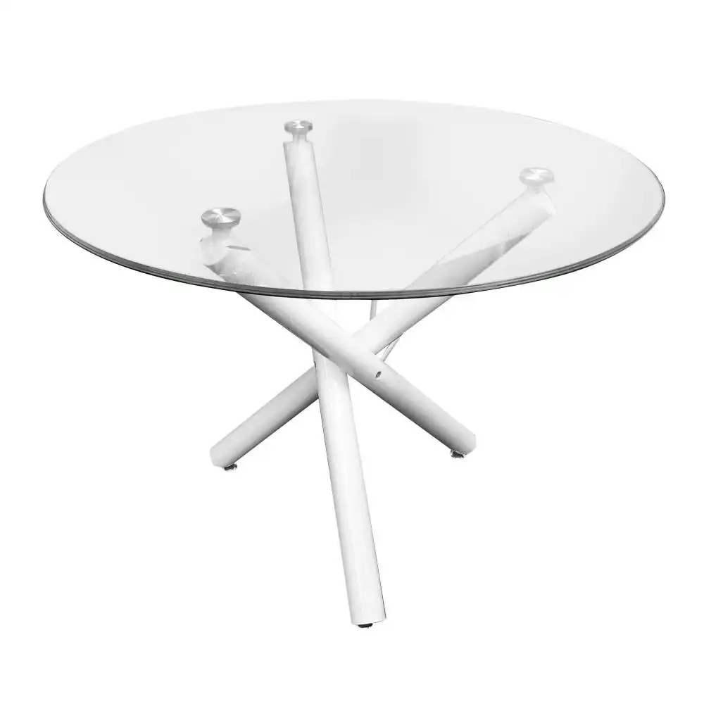 HomeStar Orion Modern Round Dining Table 100cm Glass Top Metal Base - White