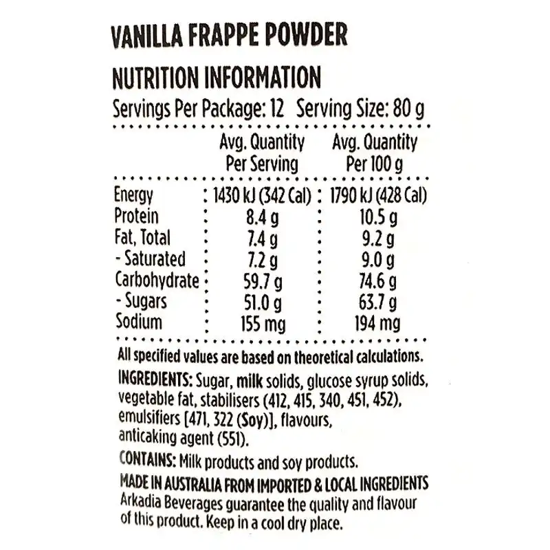 Arkadia 1kg Drinking Vanilla Frappe Powder Cold/Cool/Ice/Blended Drink/Beverage