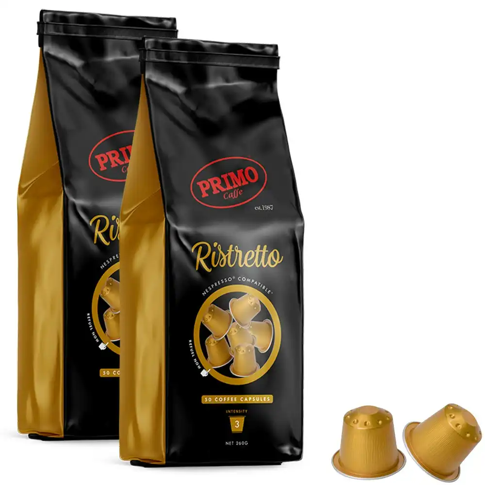 100pc Primo Ristretto Coffee Intst 3 Capsules/Pod Compatible w/Nespresso Machine