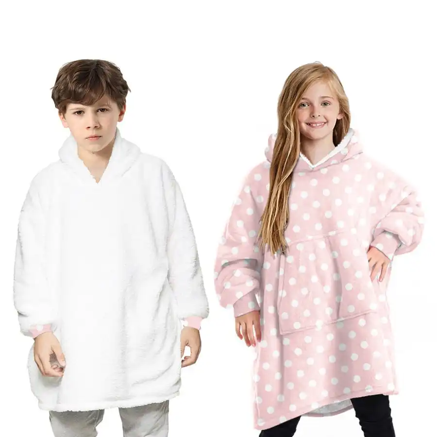 Tarramarra® Kids Reversible Hoodie Blanket Pink Polka Dot
