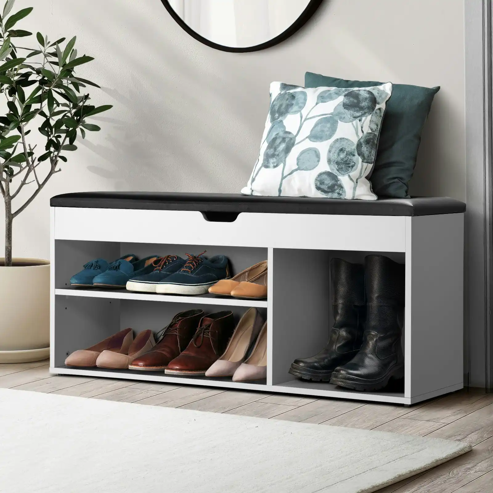 Oikiture Shoe Cabinet Bench Shoe Storage Rack PU Padded Seat Organiser Shelf
