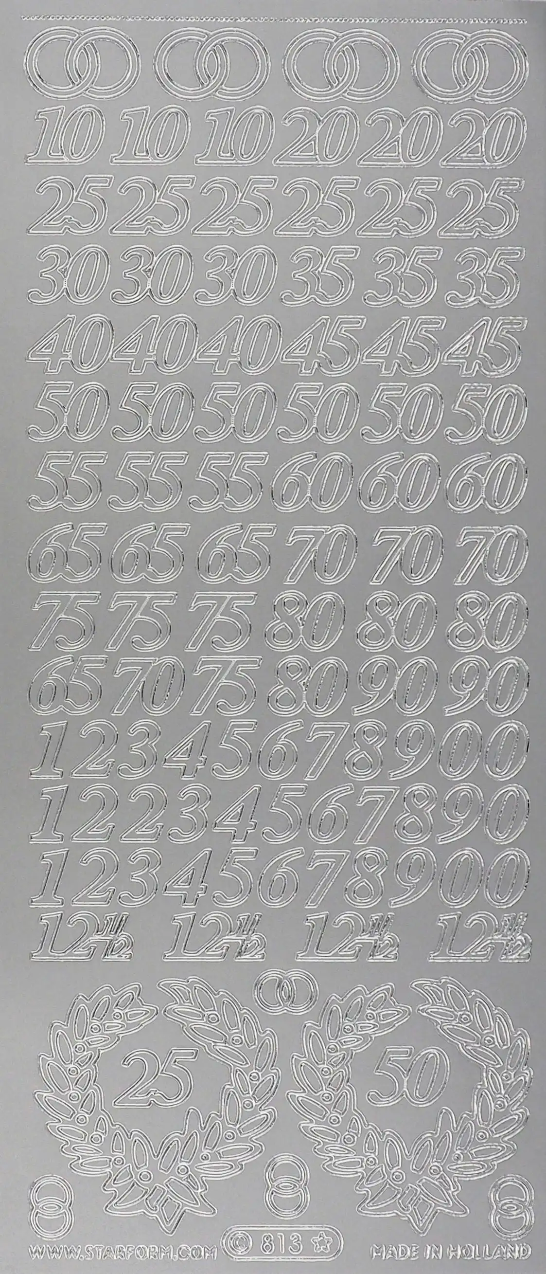 Arbee Foil Stickers Numbers, Silver