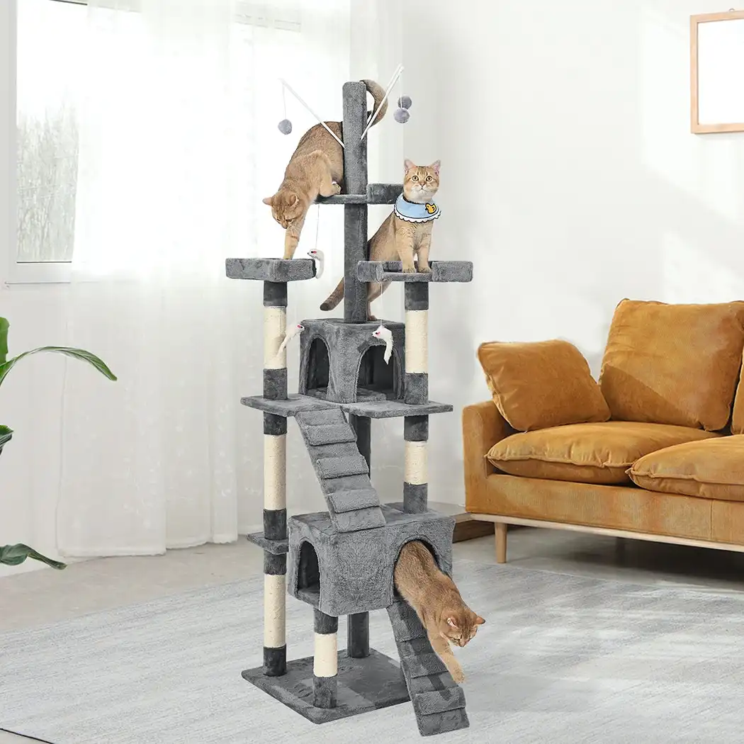 Pawz Cat Tree Scratching Post Scratcher Tower Condo House Furniture Grey 210cm