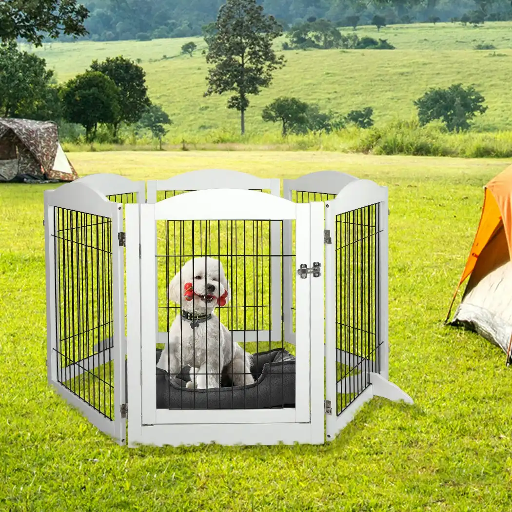 Pawz 6 Panels Pet Dog Playpen Puppy Exercise Cage Enclosure Fence Indoor White