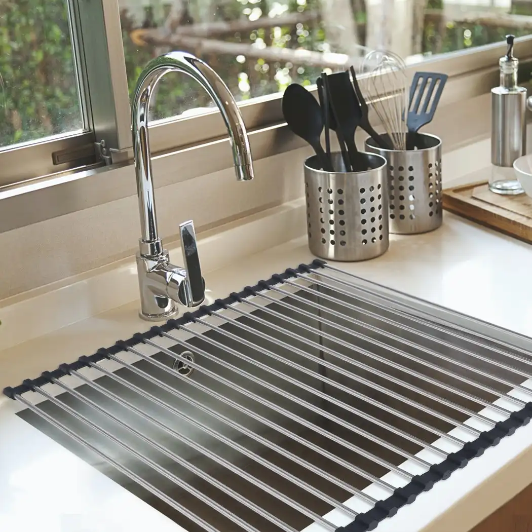 Toque Stainless Steel Dish Drying Rack Over Sink Kitchen  Foldable RollUp Mat