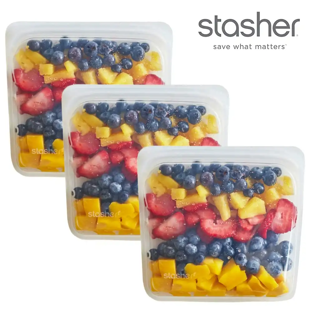 Stasher 3pc Sandwich Reusable Snack Bag Cook Freeze Store 3 In 1 | Clear 828ml