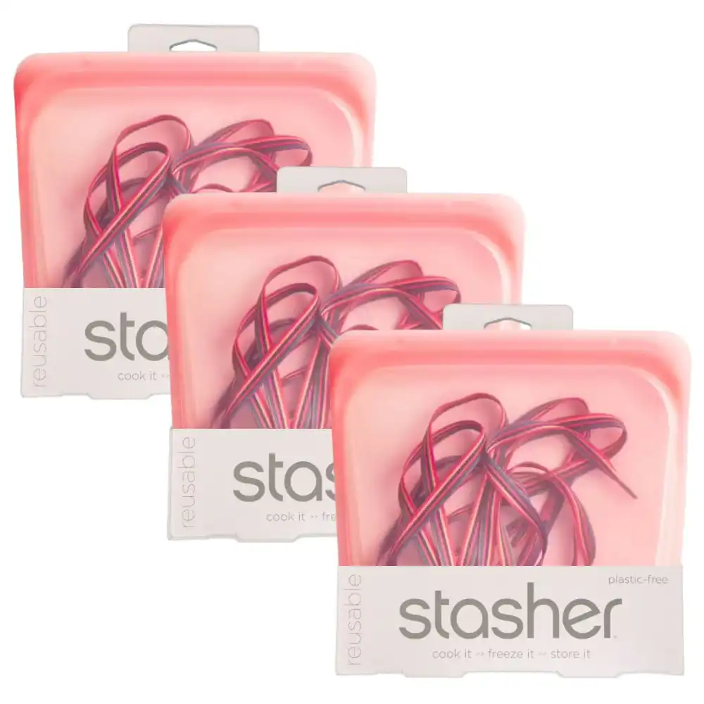 Stasher 3pc Sandwich Reusable Snack Bag Cook Freeze Store 3 In 1 | Guava 828ml