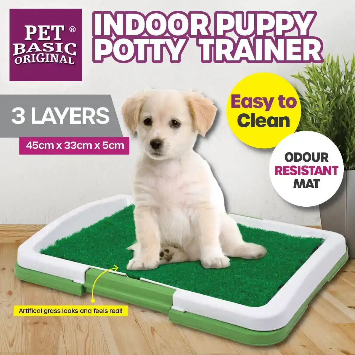 Pet Basic® Dog Potty Trainer Indoor 3 Layers Odour Resistant 45cm x 33cm x 5cm