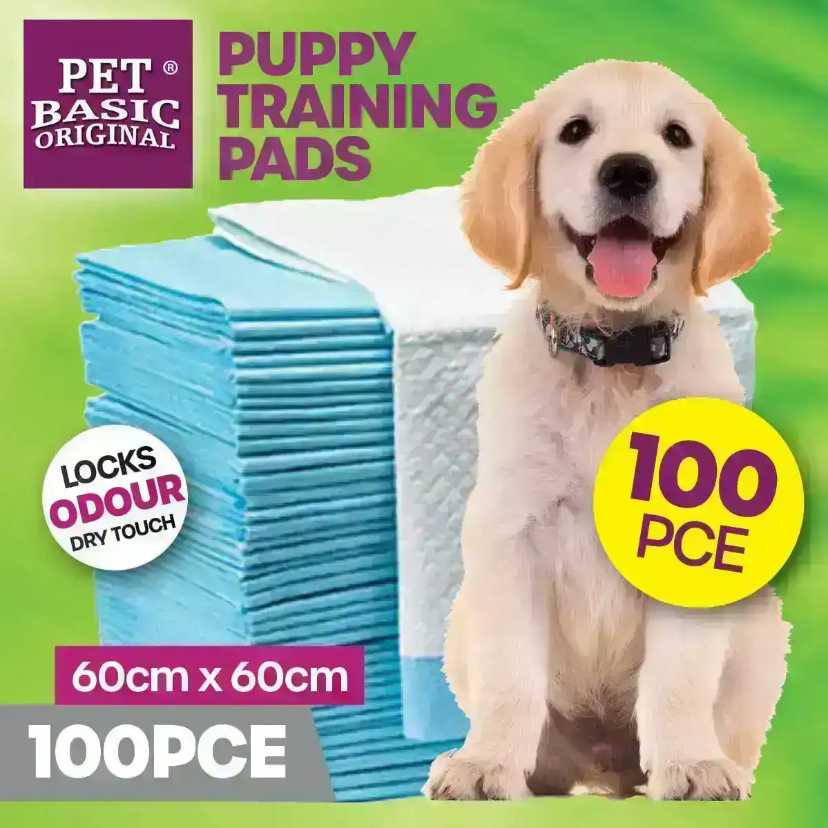 Pet Basic® 100 Pack Puppy Dog Training Pads Large 60cm x 60cm Super Absorbent