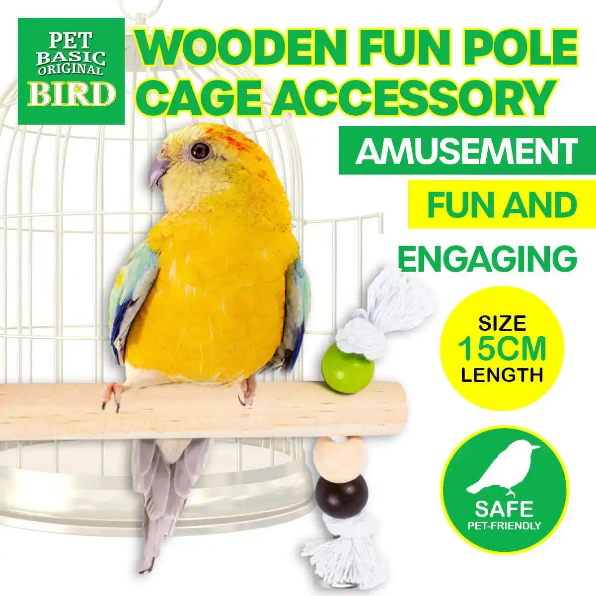 Pet Basic® Wooden Pole Bird/Parrot Fun Stimulating Playful Screw Setting 30cm