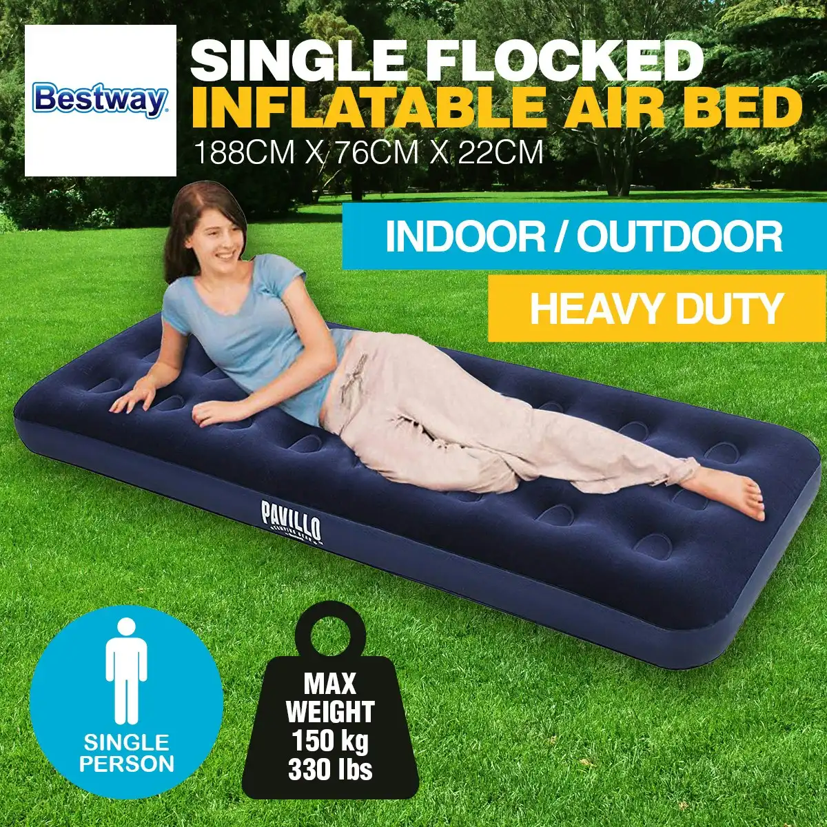 Bestway Single Inflatable Air Bed Indoor/Outdoor Heavy Duty Durable Camping