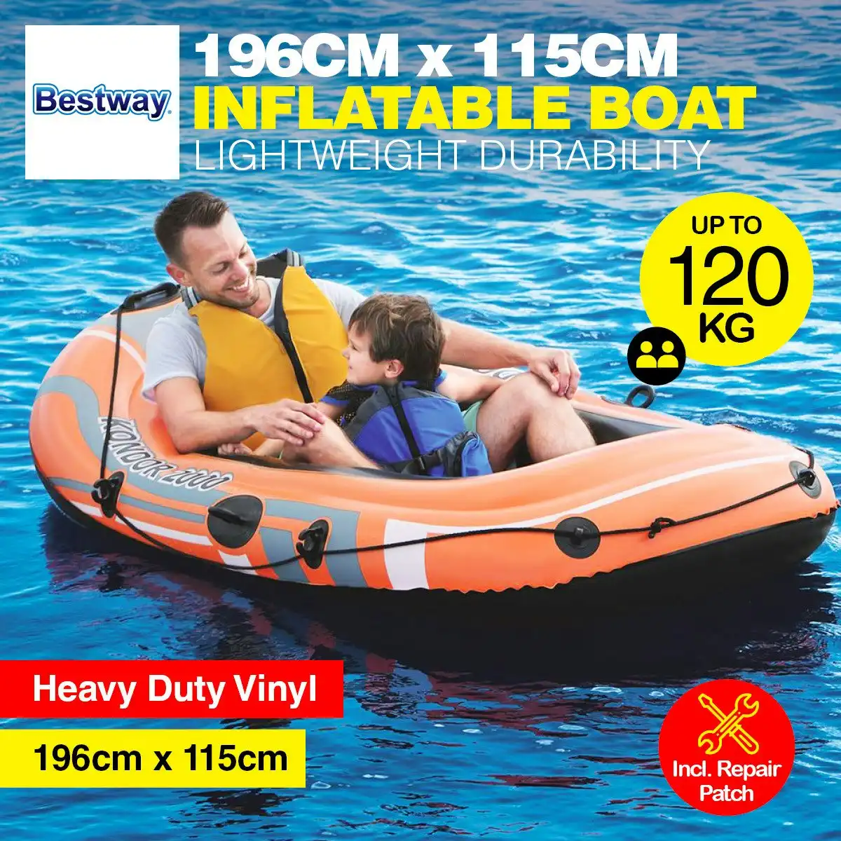 Bestway Inflatable Boat UV Resistant Leak Proof Beach Pool Fun 196cm x 115cm