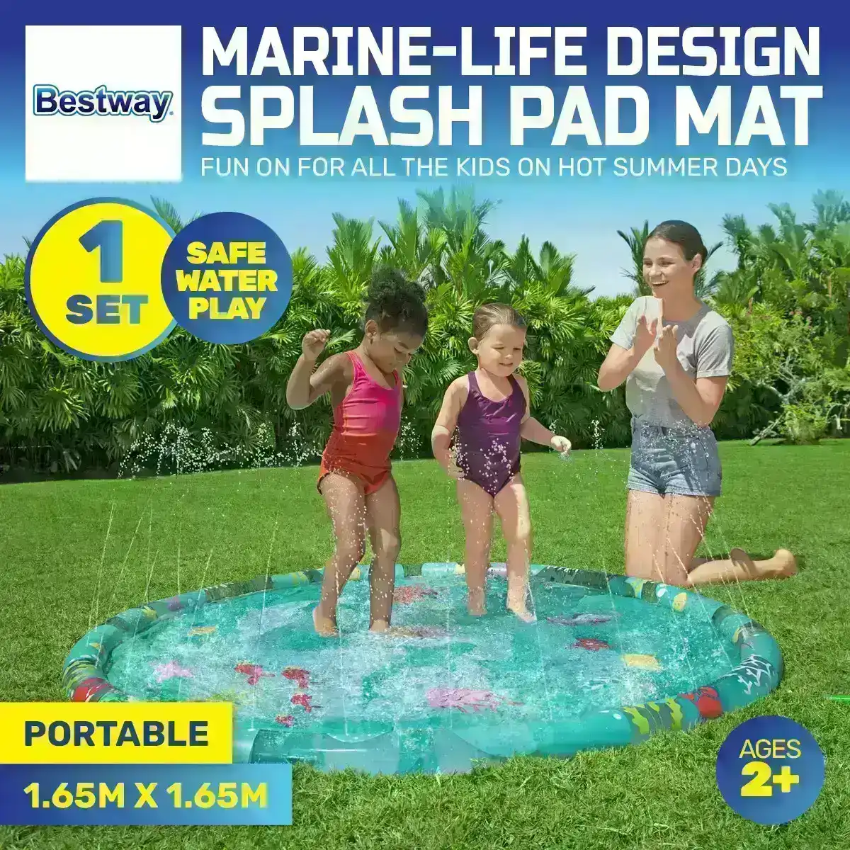 Bestway® 1.65m Kids Water Splash Mat/Sprinkler Pad Marine Life Design Portable
