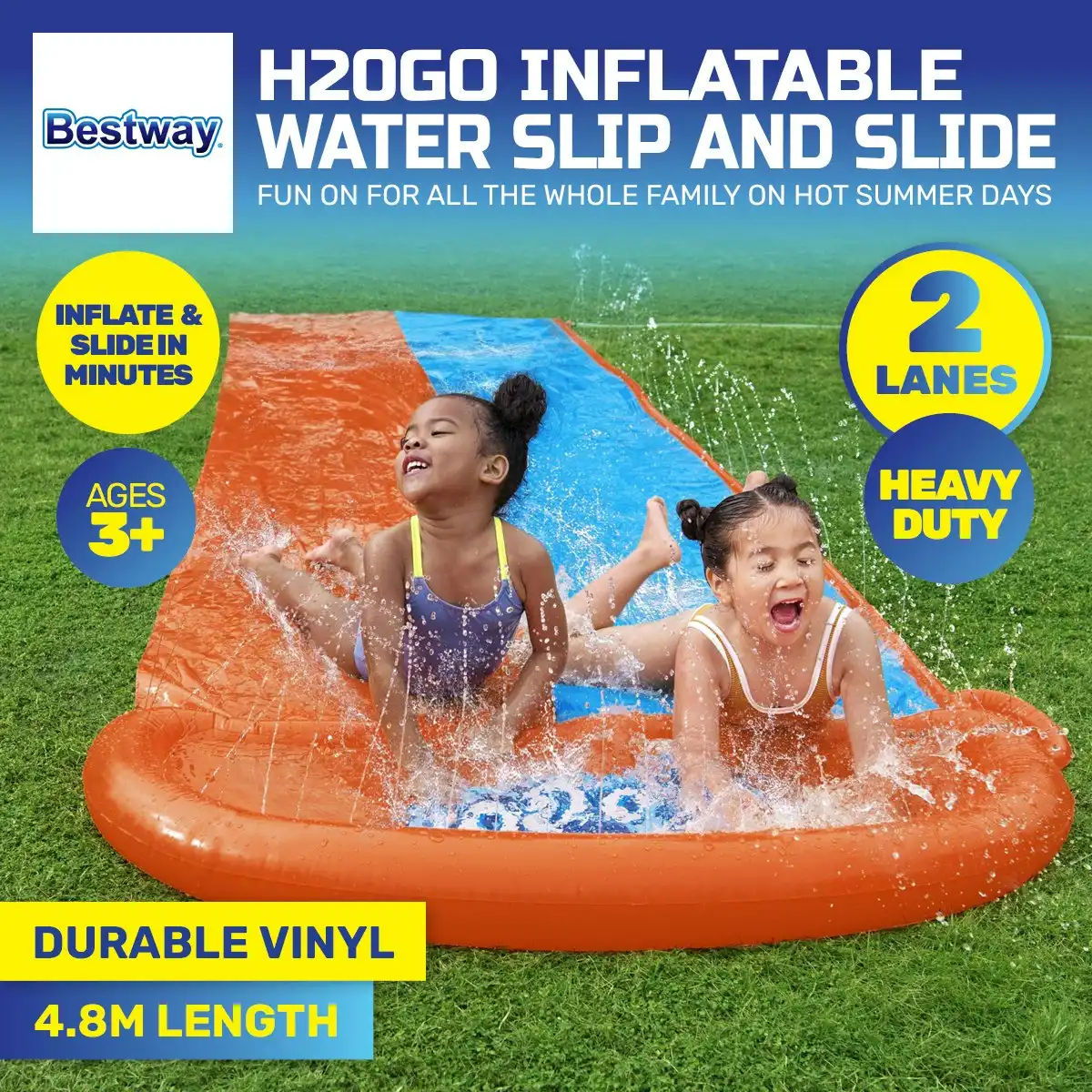 Bestway 4.8m Double Lane Inflatable Water Slide Built-In Water Jets