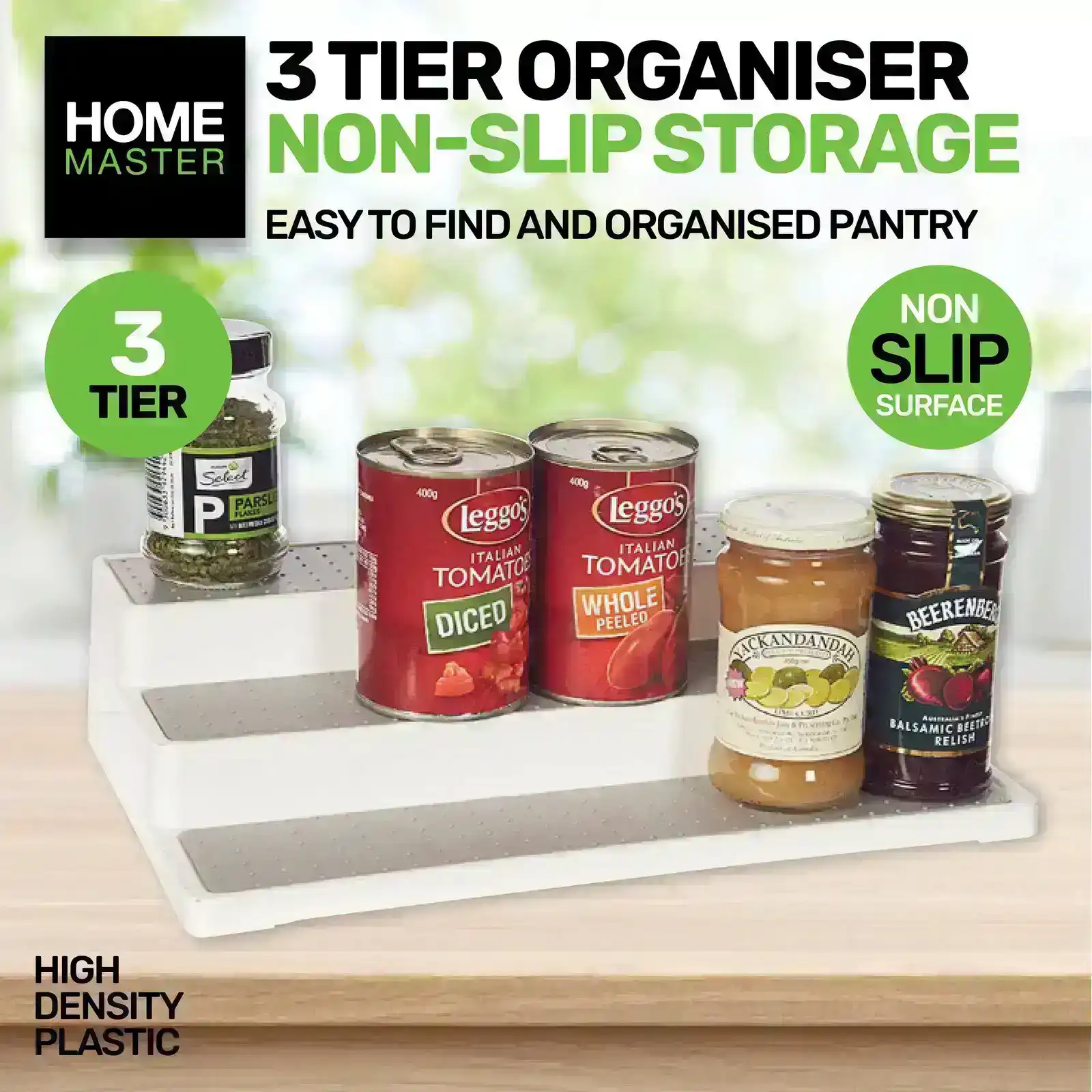 Home Master® Organiser 3 Tier Non-Slip Storage Kitchen Pantry Tabletops 36cm