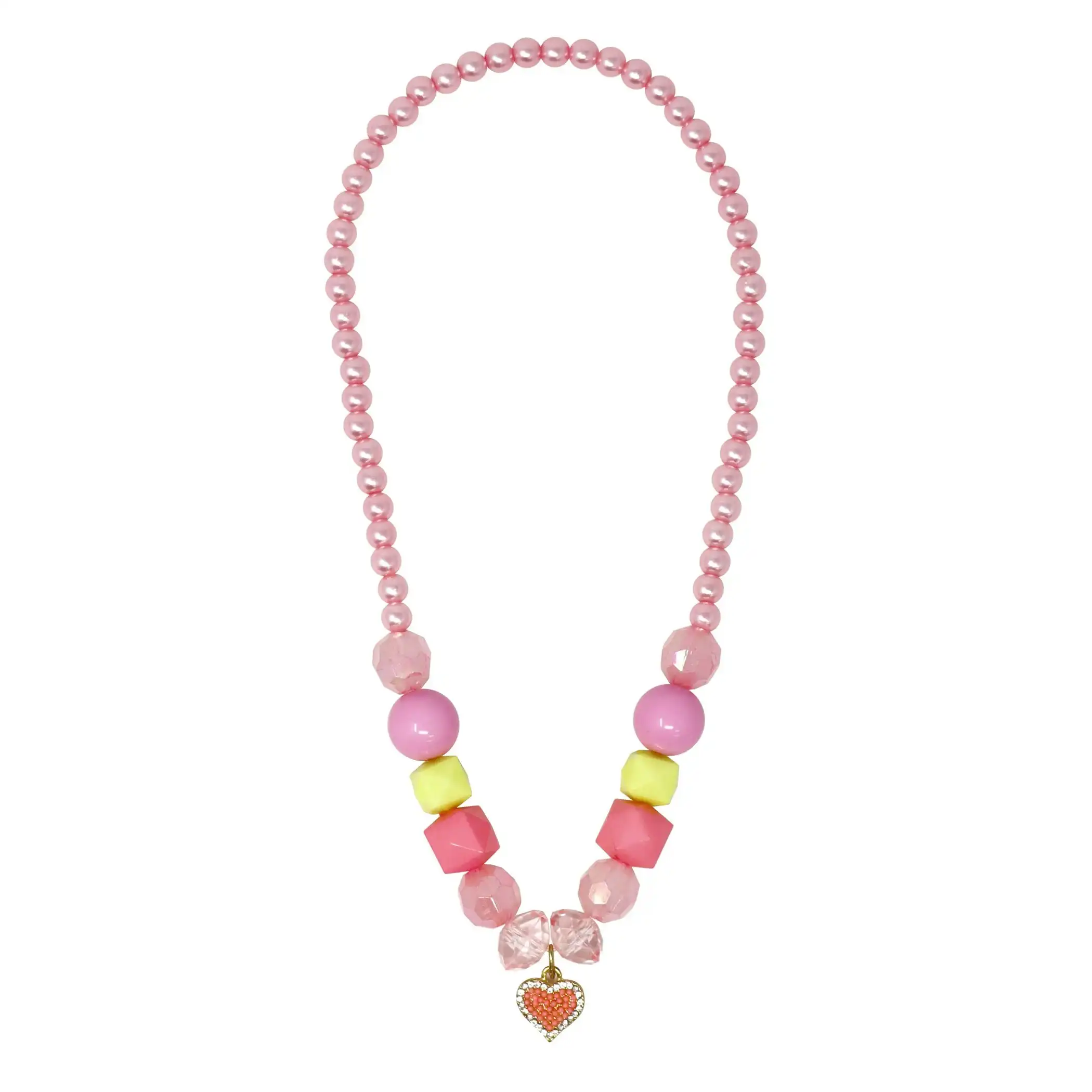 My Lovely Pink Heart Charm Beaded Necklace