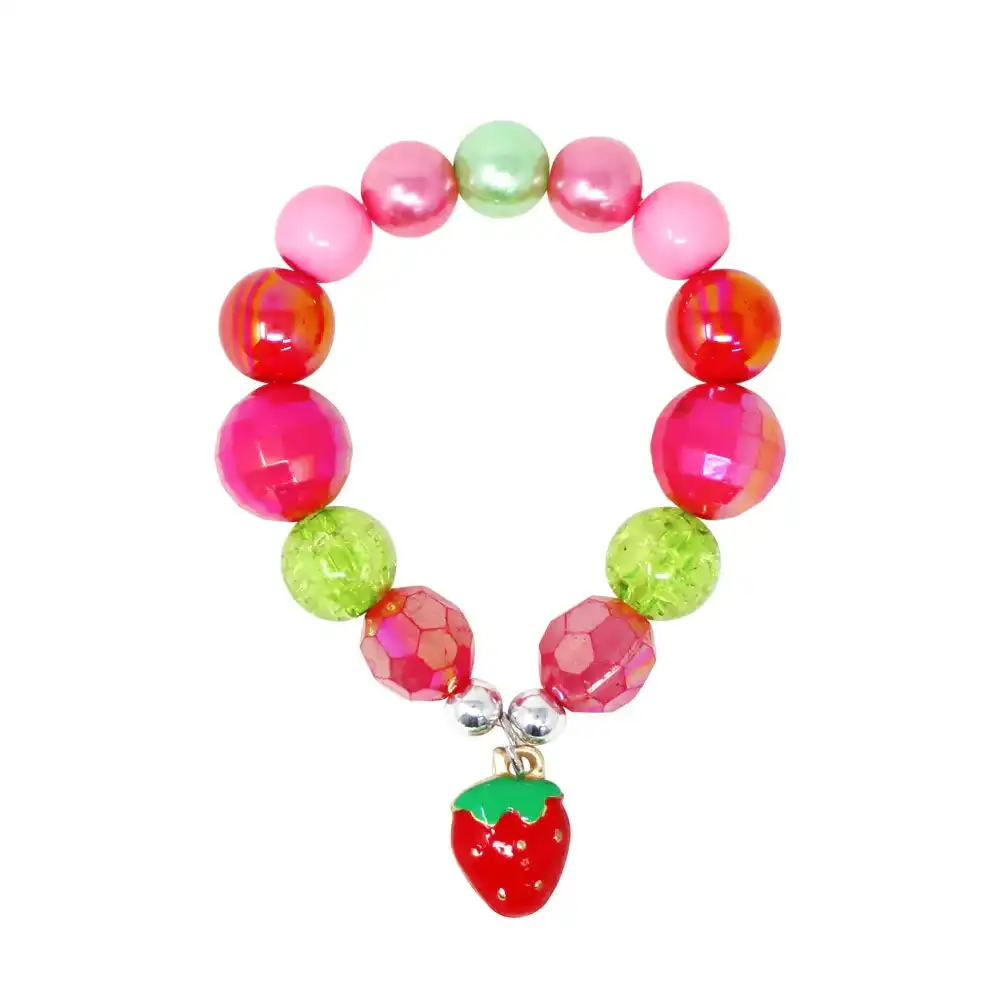 Hot Pink Strawberry Charm Beaded Bracelet