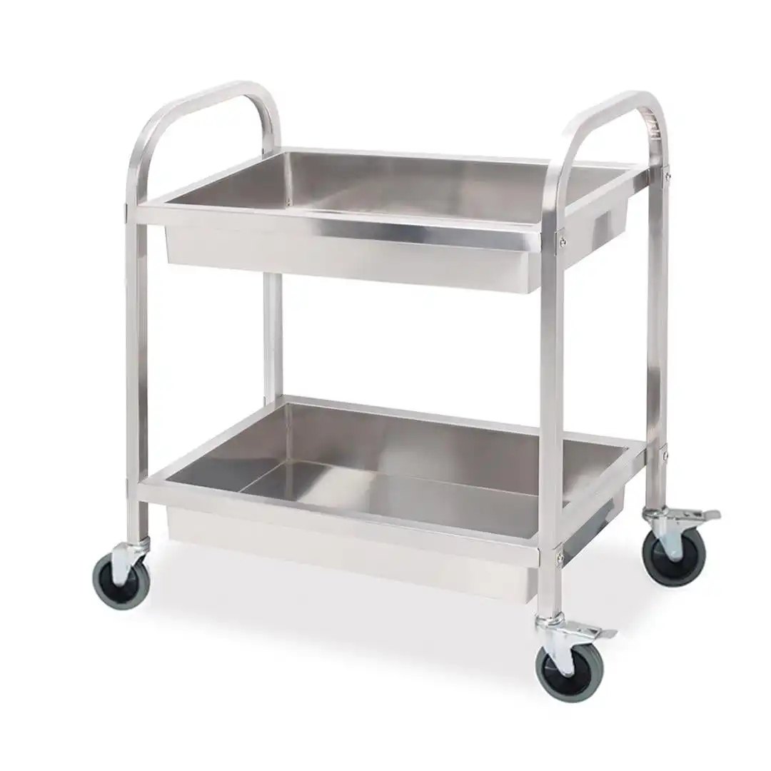 Soga 2 Tier Stainless Steel Kitchen Trolley Bowl Collect Service Food Cart 75x40x83cm Small