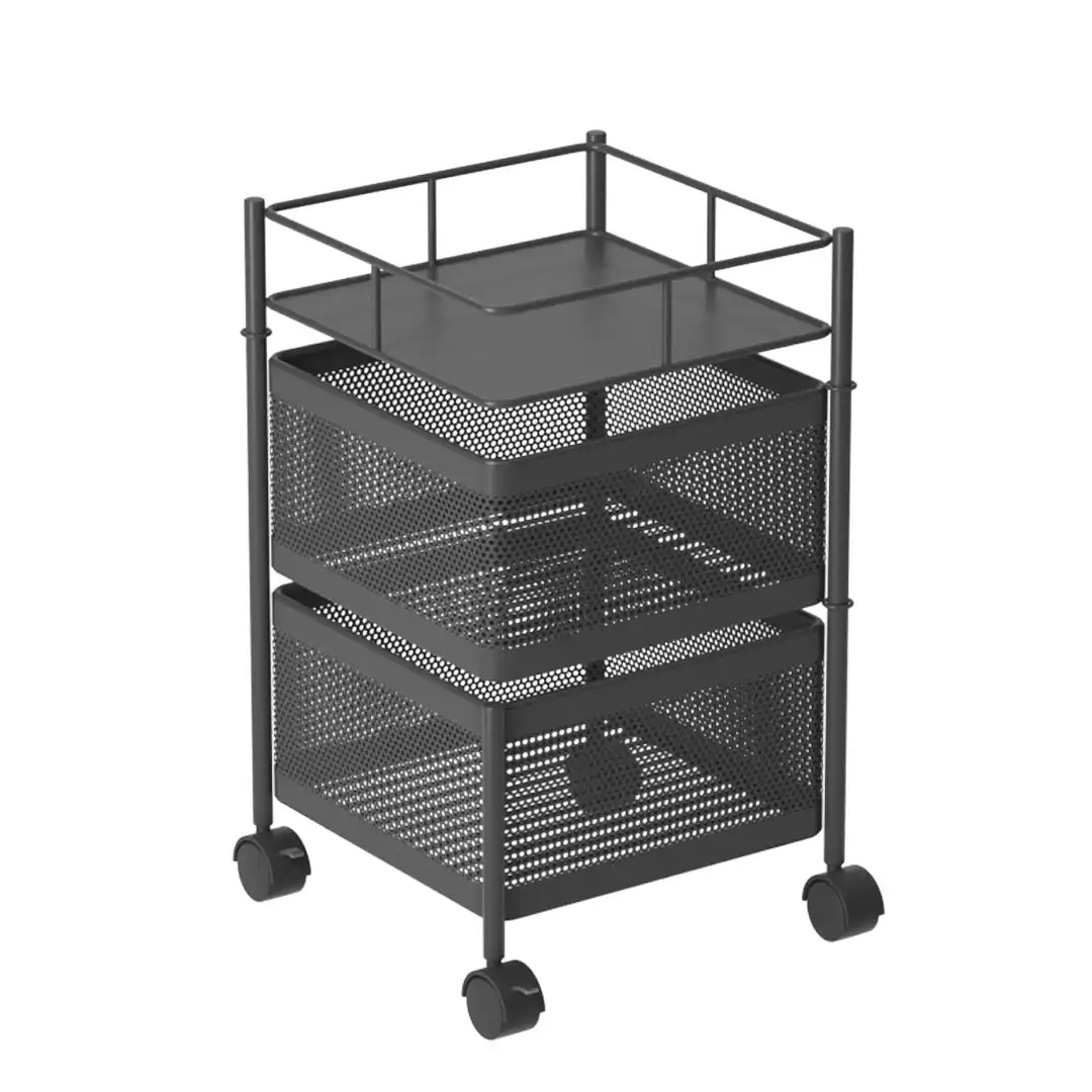 Soga 2 Tier Steel Square Rotating Kitchen Cart Multi-Functional Shelves Storage Organizer with Wheels